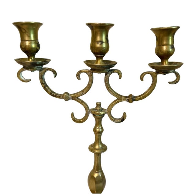 Vintage Pair of Baldwin Brass French Chateau Candelabra Handsome pair of solid brass candelabra with 3 lights each, mid...