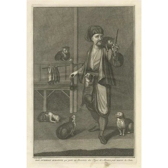 Early 18th Century Picart, Illustration of the Albanian Dgi-Guerdgi Feeding Sheep Liver to Cats, 1727, Print For Sale - Image 5 of 5