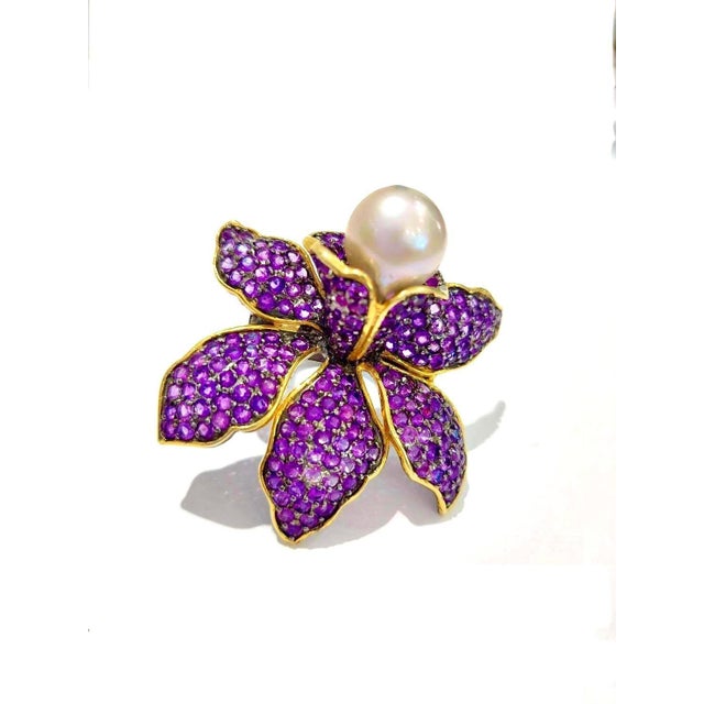 Bochic "Orient" Vintage Amethyst & White South Sea Pearl Ring  18K Gold over Si For Sale - Image 18 of 18