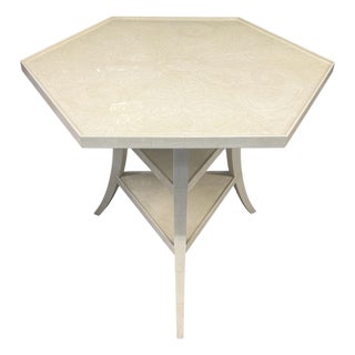 Dennis and Leen "Lambert" Faux Ivory Painted Side Table W" Drink Tray For Sale