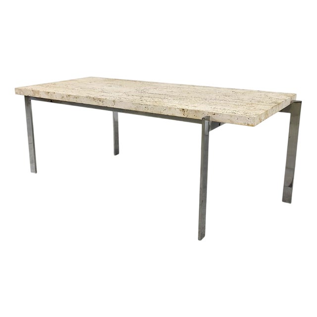 Vintage Travertine and Chrome Coffee Table, 1970s For Sale