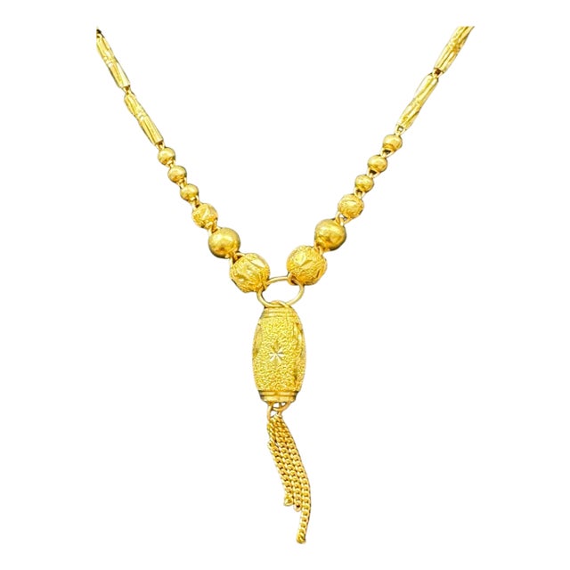 24 K Pure Gold Hand Made Yellow Gold Tube Chain Necklace, 9.7 Gm, 16 " + Pendant For Sale