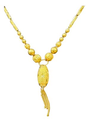 24 K Pure Gold Hand Made Yellow Gold Tube Chain Necklace, 9.7 Gm, 16 " + Pendant