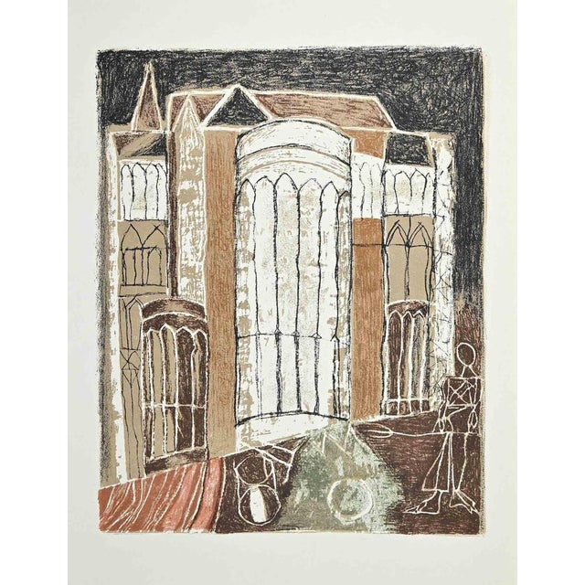 Monuments is a Vintage Offset Print on ivory-colored paper, realized by Franco Gentilini (Italian Painter, 1909-1981) in...
