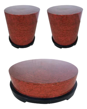 Two-Tone Cubist Style Round Livingroom Set of 3, Circa 1990