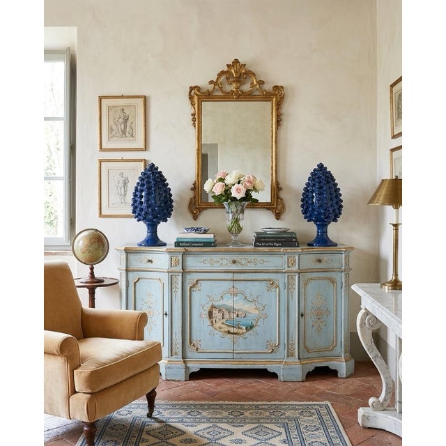 Pair of Vintage Italian Blue Glazed Ceramic Pine Cone Statuettes For Sale - Image 9 of 10