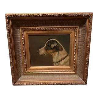 Antique Oil Portrait of a Terrier - Taylor For Sale
