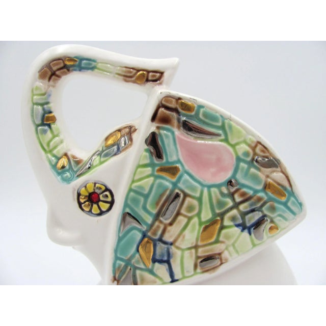 Shabby Chic Vintage Boho Ceramic Mosaic Elephant Trunk Up Planter For Sale - Image 3 of 13