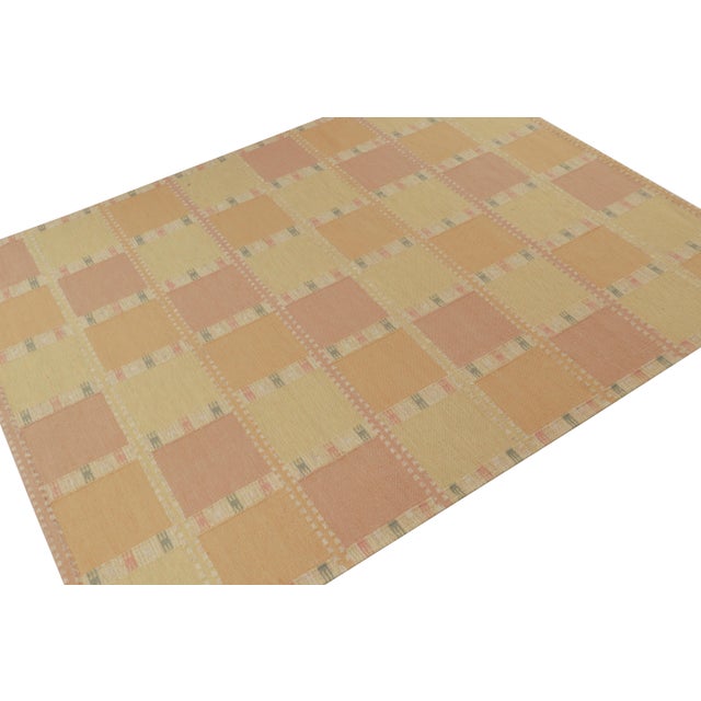 Rug & Kilim Rug & Kilim’s Scandinavian Style Kilim in Gold and Pink Geometric Pattern 13x19 For Sale - Image 4 of 7