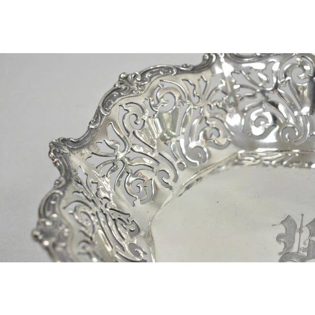 Antique Reed & Barton Reticulated Silver Plated Trinket Dish Bowl "B" Monogram For Sale - Image 9 of 12