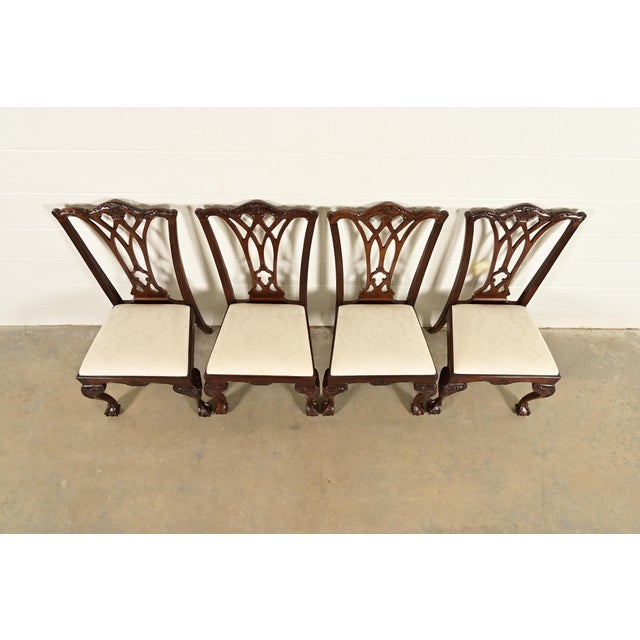 Late 20th Century Drexel Heritage Chippendale Carved Mahogany Dining Chairs, Set of Four For Sale - Image 5 of 13