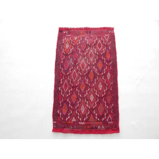 Ruby Red Small Turkish Jajim Kilim Rug 1'10" X 3'1" For Sale - Image 8 of 8