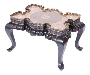 1960s Anglo Indian Carved Wood and Kashmiri Decorated Coffee Table