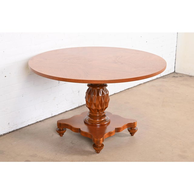 1990s Baker Furniture Italian Empire Carved Mahogany Pedestal Center Table or Breakfast Table, Newly Refinished For Sale - Image 5 of 12