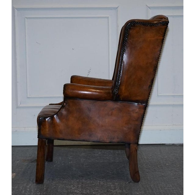 Set of Chesterfield Wingback Armchairs in Hand Dyed Brown Leather, 1960s For Sale - Image 6 of 18