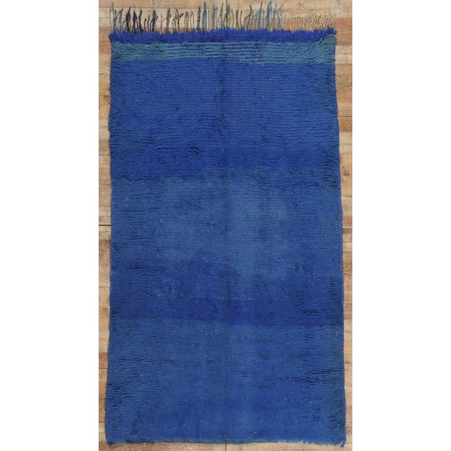 Vintage Blue Beni Mrirt Moroccan Rug - 04'09 X 08'05 For Sale - Image 9 of 9