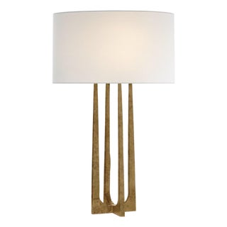 Ian K. Fowler by Visual Comfort Signature Scala Hand-Forged Table Lamp in Gilded Iron with Linen Shade For Sale