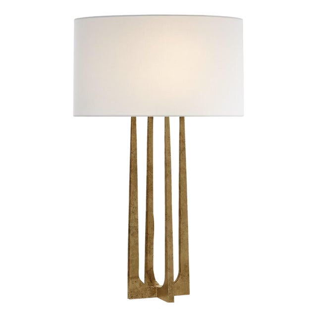 Ian K. Fowler by Visual Comfort Signature Scala Hand-Forged Table Lamp in Gilded Iron with Linen Shade For Sale
