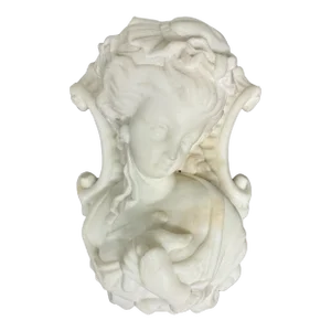 Late 19th Century Victorian Carved Marble Pediment Sculpture Maiden Holding a Dove