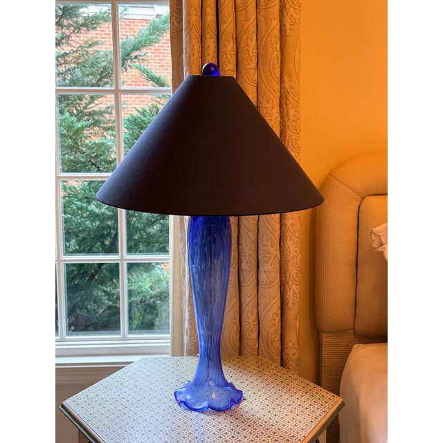 Late 20th Century Late 20th Century Italian Cobalt Blue Sirena Table Lamps by John Hutton for Donghia - Pair For Sale - Image 5 of 11