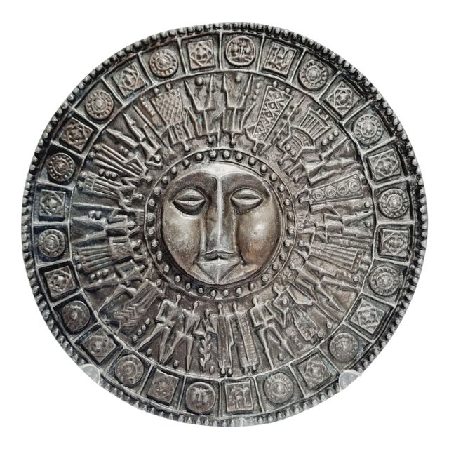 Mid-Century Modern Brutalist Metal Wall Plaque with Sun Motif, 1970s For Sale