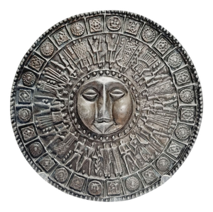 Mid-Century Modern Brutalist Metal Wall Plaque with Sun Motif, 1970s