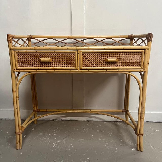 Brown Bamboo Dressing Table with Gallery Top For Sale - Image 8 of 8