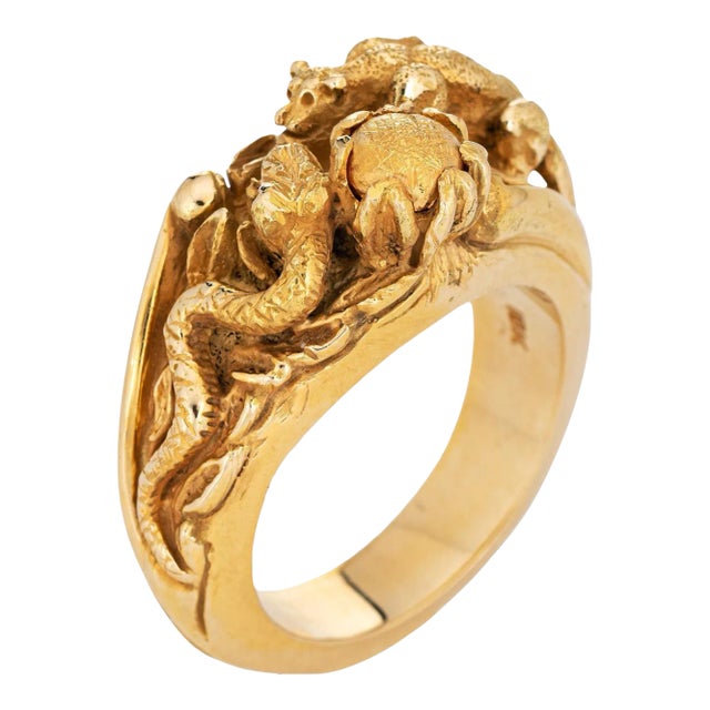 Panther Snake Nest Ring Vintage 18k Yellow Gold Heavy 37 Grammes Men''s Jewellery size 11 For Sale