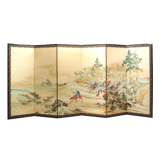 Lawrence & Scott "Hunting Scene" Japanese-Style 6-Panel Ink on Paper Room Divider Screen For Sale