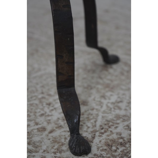 1930s Colonial Wrought Iron Tripod Adjustable Floor Lamp W. Tole Shade For Sale In Philadelphia - Image 6 of 9