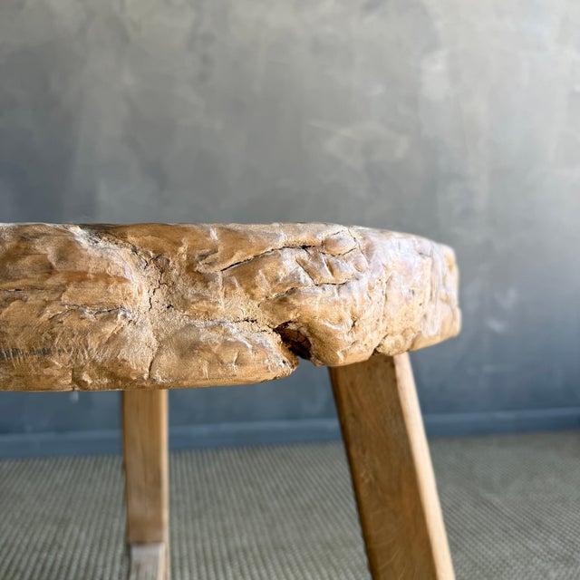 Late 20th Century Vintage Elm Wood Wheel Table in Natural Finish For Sale - Image 5 of 8