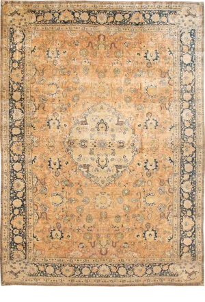Antique Indian Agra Handmade Medallion Motif Peach Oversize Wool Rug