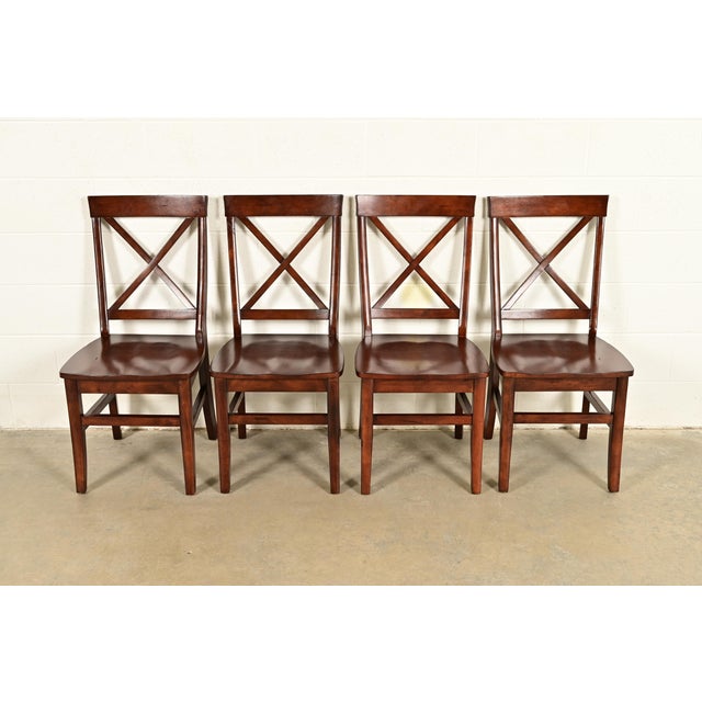 Farmhouse English Country Farmhouse Carved Walnut X-Back Dining Chairs, Set of Four For Sale - Image 3 of 12