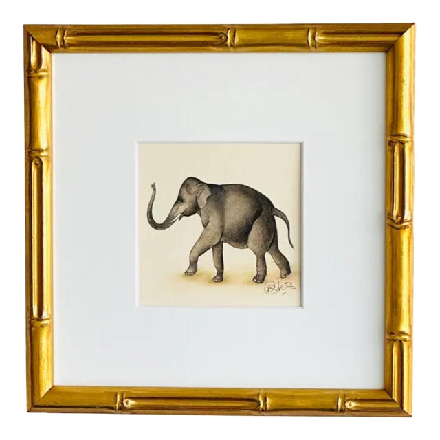 Original Hand-Painted Elepahant Painting. Framed For Sale