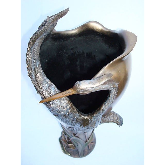 Art Nouveau Cold Cast Bronze Crane Vase For Sale - Image 11 of 11