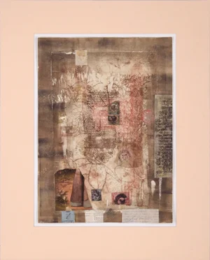 "Hivatalo - Chine Colle" Contemporary Monoprint with Collage by Michael Pauker