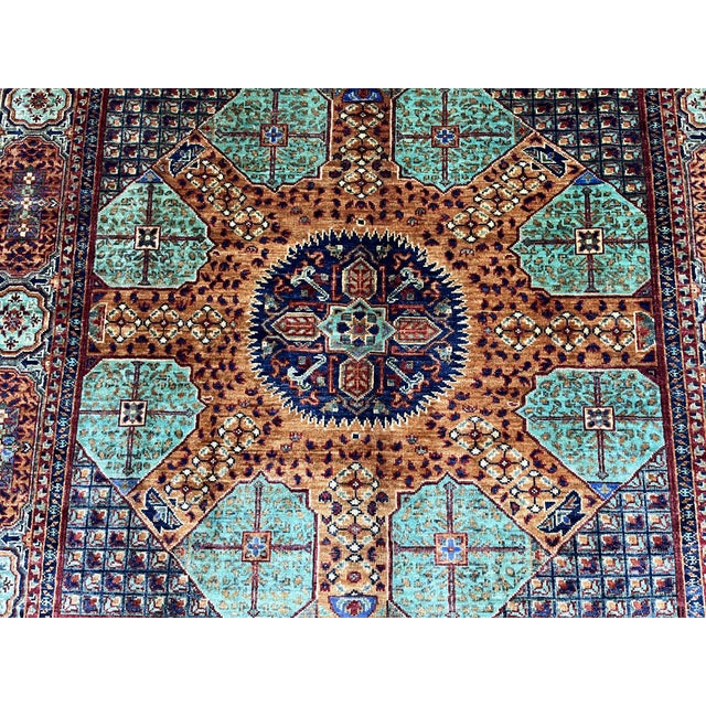 Orange Orange and Teal Mamluk Style Natural Dye Wool Rug - 5'3" X 6'11" For Sale - Image 8 of 14