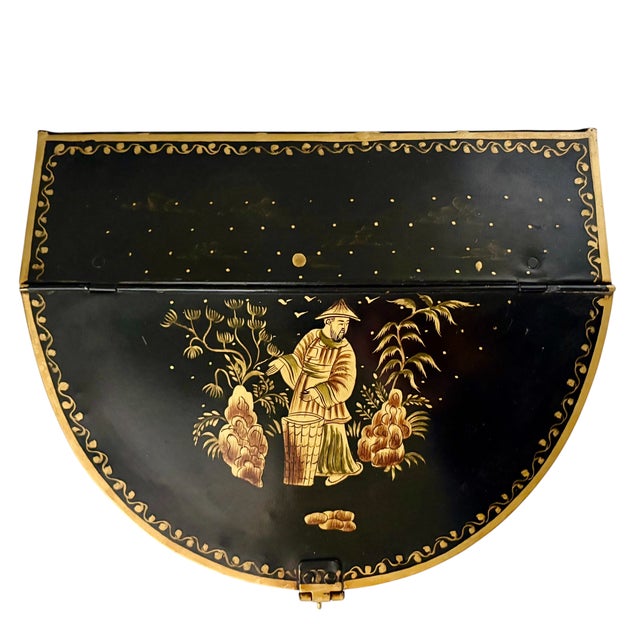 Sarreid Ltd. Rare Vintage Sarreid Ltd. English-Style Tole Chinoiserie Coal Scuttle Reproduction For Sale - Image 4 of 16