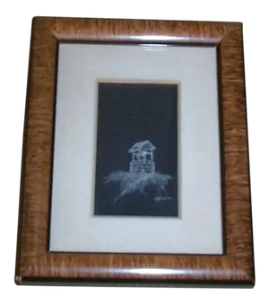 1990s Abstract Covered Well Scratchboard Drawing by Michele Beaulieu Maria Naquaiya, Framed