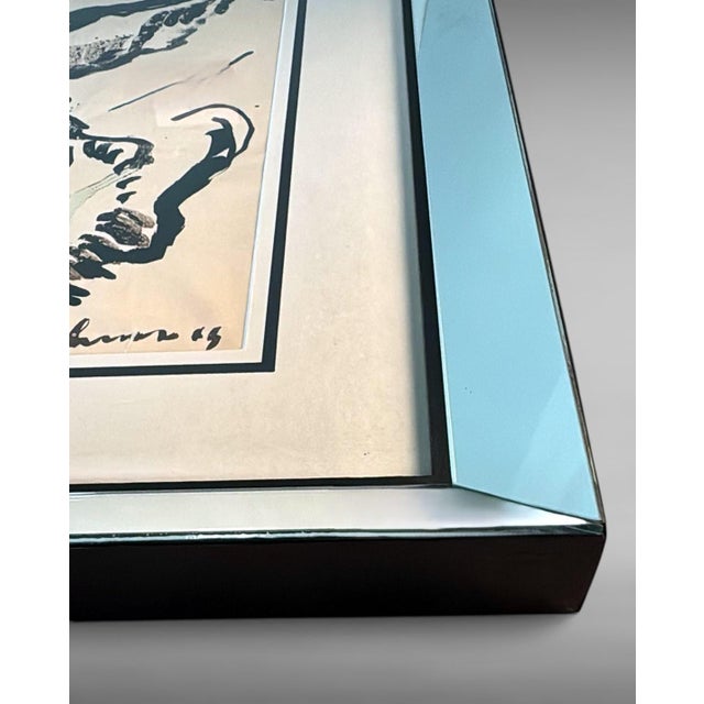Mid 20th Century Italian Mirrored Frame With an Abstract Design on Textured Paper For Sale - Image 6 of 18