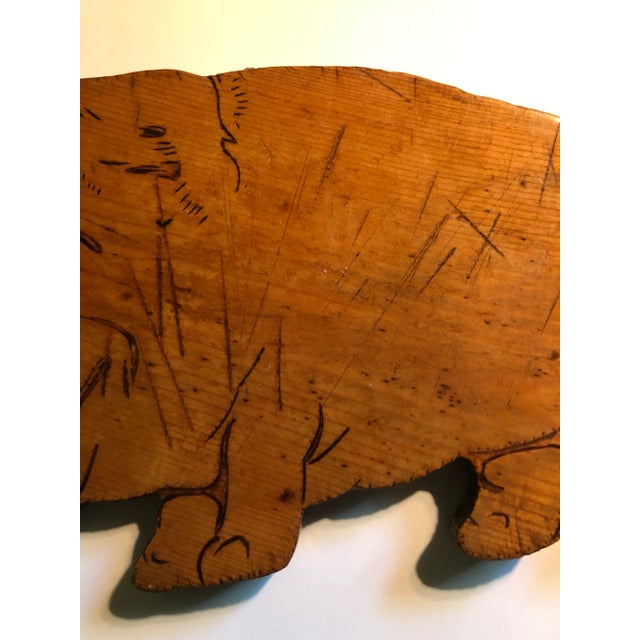 Rustic 1970’s Wooden Folk Art Painted Pig Cut Out Wall Hanging For Sale - Image 3 of 6