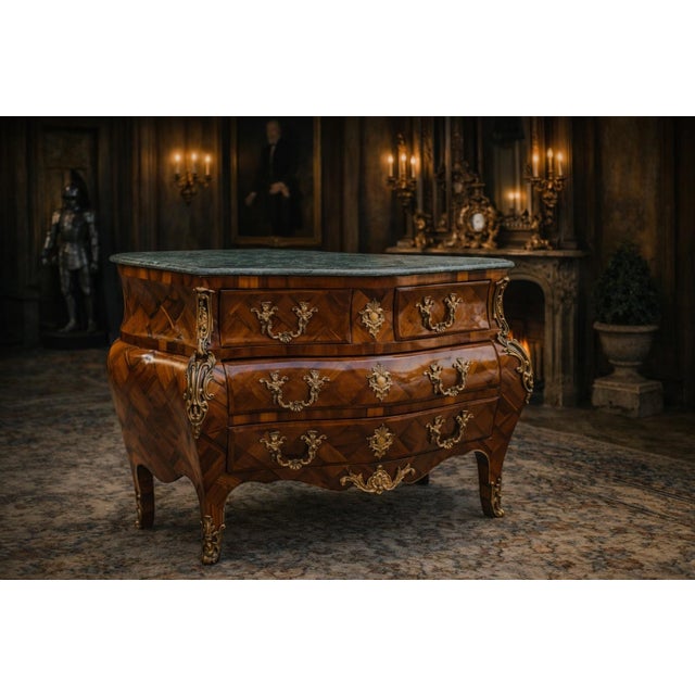 1860 French Artisan Louis XVI Mahogany Green Marble Commode For Sale - Image 17 of 18