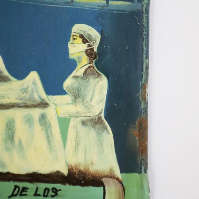 1960s Original Mexican Retablo "Exvotos" Oil on Tin For Sale - Image 11 of 17