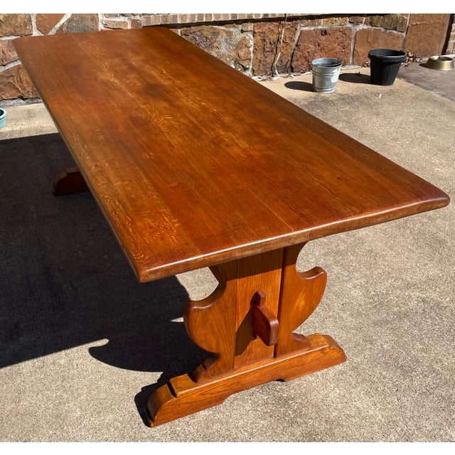 Brown Vintage French Country Trestle Farm Dining Table For Sale - Image 8 of 10
