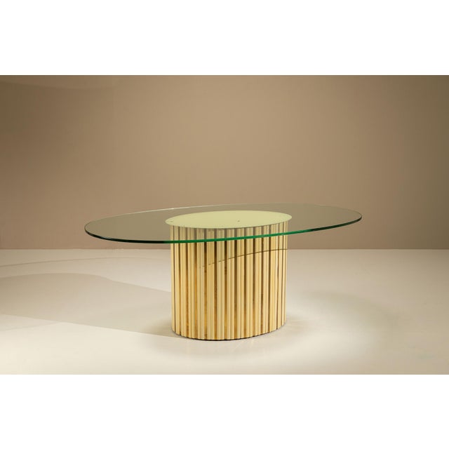 Beige Vintage Oval Dining Table with Glass Top, Italy, 1970s For Sale - Image 8 of 12