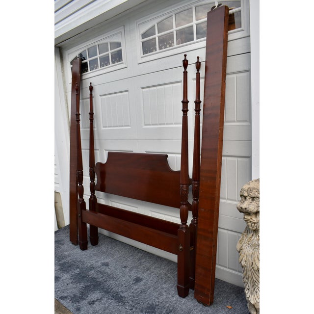 Brown Full Carved Mahogany Bed Vintage Four Poster Frame Chippendale Style For Sale - Image 8 of 11