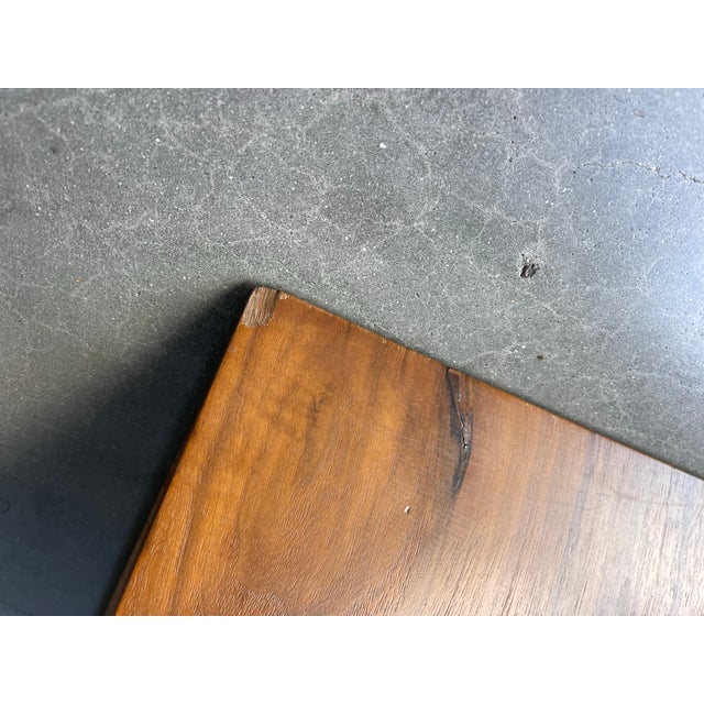 American Leather Corkscrew Walnut Ottoman With Navy Leather Cushion For Sale - Image 11 of 11