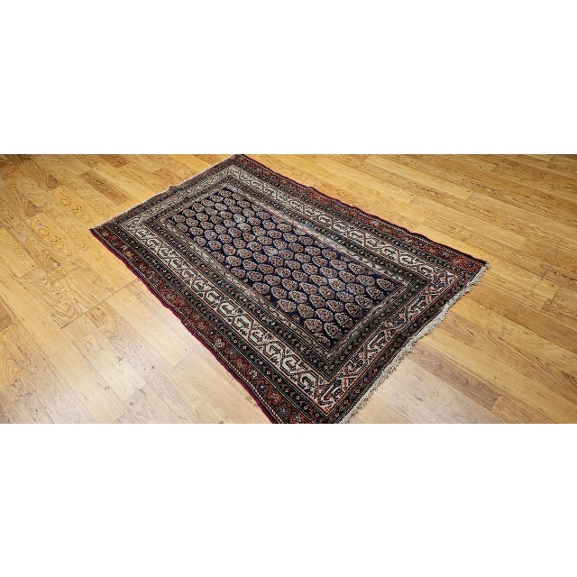 Antique Persian Malayer Rug, Hand-Knotted Wool, Paisley Pattern, 4x6, Navy & Ivory For Sale - Image 14 of 14