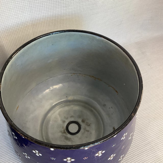 Cobalt Blue Vintage Enamelware Planters - A Pair For Sale In Houston - Image 6 of 7