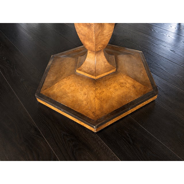 Vintage Mastercraft Olive Ash Burl Expandable Dining Table With Two Leaves, Seats 8–10 For Sale - Image 14 of 15